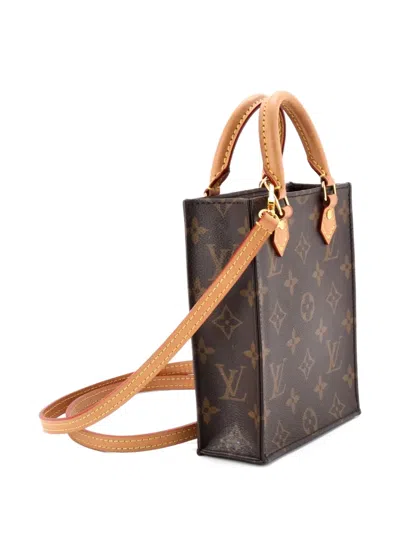 Pre-owned Louis Vuitton Petit Sac Plat Bag Monogram Canvas Crossbody Bag In Brown