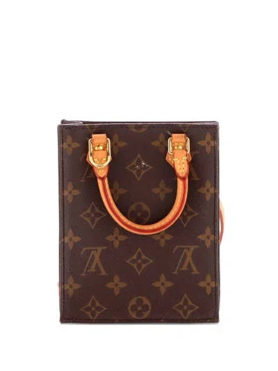 Pre-owned Louis Vuitton Petit Sac Plat Bag Monogram Canvas Crossbody Bag In Brown