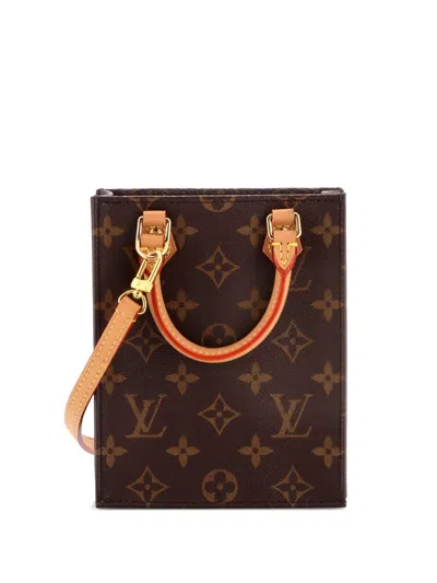 Pre-owned Louis Vuitton Petit Sac Plat Bag Monogram Canvas Crossbody Bag In Brown