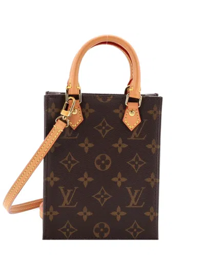 Pre-owned Louis Vuitton Petit Sac Plat Bag Monogram Canvas Crossbody Bag In Brown
