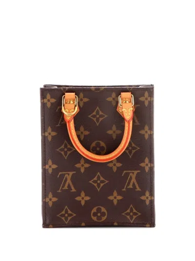 Pre-owned Louis Vuitton Petit Sac Plat Bag Monogram Canvas Crossbody Bag In Brown