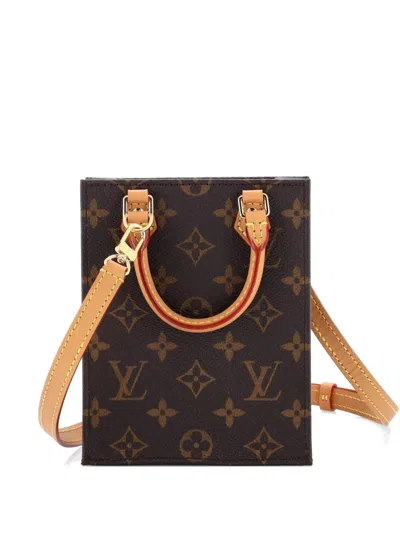 Pre-owned Louis Vuitton Petit Sac Plat Bag Monogram Canvas Crossbody Bag In Brown
