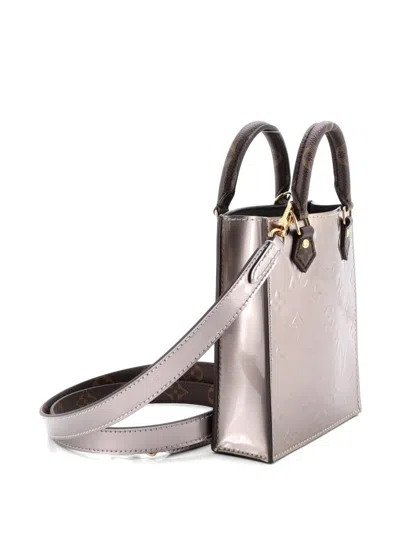 Pre-owned Louis Vuitton Petit Sac Plat Bag Monogram Vernis With Monogram Canvas Crossbody Bag In Silver
