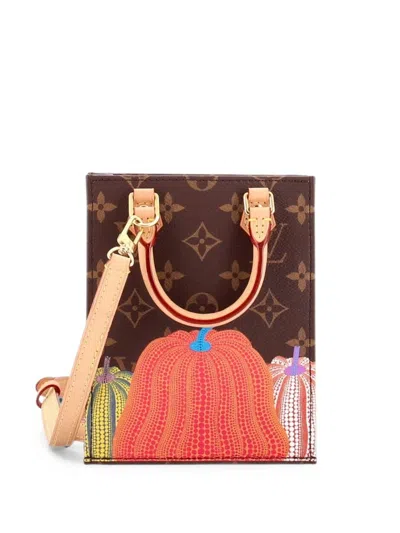 Pre-owned Louis Vuitton Petit Sac Plat Bag Yayoi Kusama Pumpkins Monogram Canvas Crossbody Bag In Brown