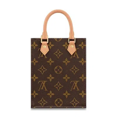 Pre-owned Louis Vuitton Petit Sac Plat Mini Tote Vertical Music Bag And Shoulder Bag In Brown
