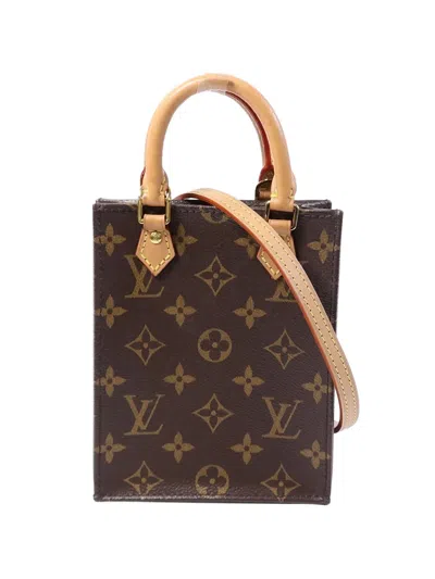 Pre-owned Louis Vuitton Petit Sac Plat Monogram Canvas Tote Bag In Brown