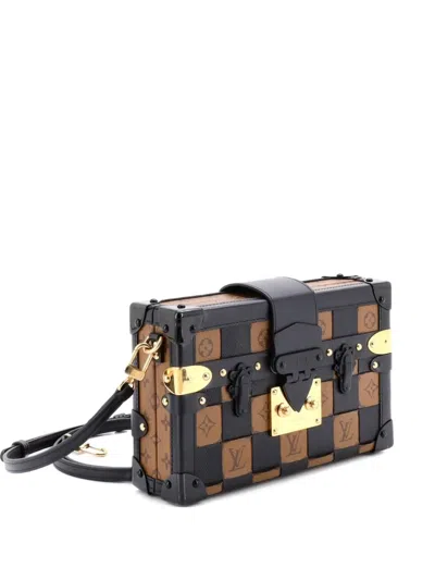 Pre-owned Louis Vuitton Petite Malle Handbag Damier Tressage Monogram Canvas And Leather Clutch Bag In Black