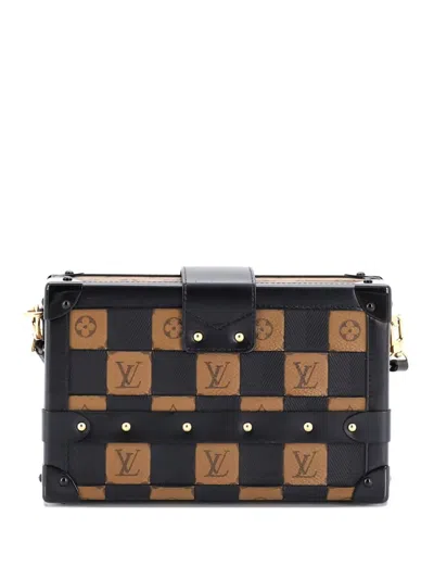 Pre-owned Louis Vuitton Petite Malle Handbag Damier Tressage Monogram Canvas And Leather Clutch Bag In Brown