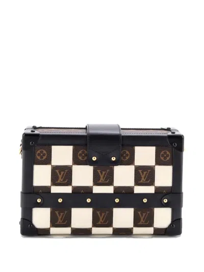 Pre-owned Louis Vuitton Petite Malle Handbag Damier Tressage Monogram Canvas And Leather Clutch Bag In Neutral