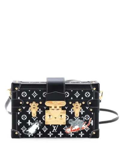 Pre-owned Louis Vuitton Petite Malle Handbag Limited Edition Grace Coddington Catogram Canvas Shoulder Bag In Black