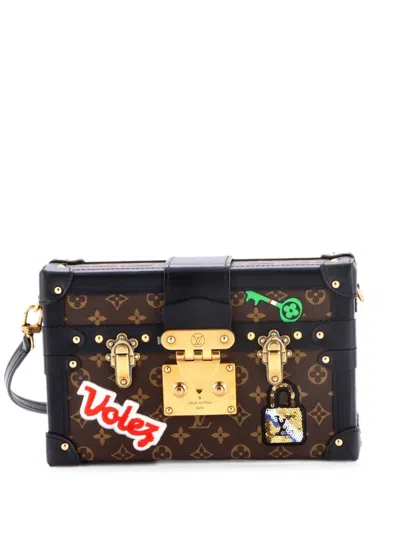 Pre-owned Louis Vuitton Petite Malle Handbag Limited Edition Patches Monogram Canvas Crossbody Bag In Brown