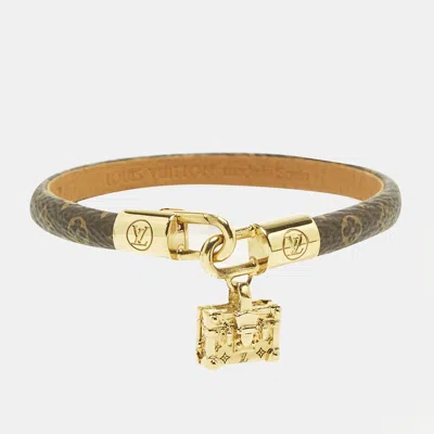 Pre-owned Louis Vuitton Petite Malle Monogram Canvas Gold Tone Bracelet 19