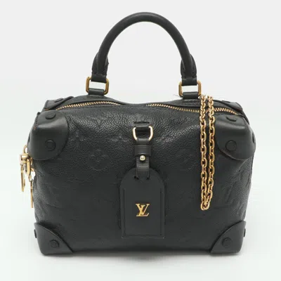 Pre-owned Louis Vuitton Petite Malle Souple Black Empreinte Leather Top Handle Bag