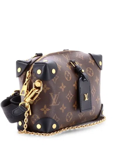 Pre-owned Louis Vuitton Petite Malle Souple Handbag Monogram Canvas With Leather Shoulder Bag In Black