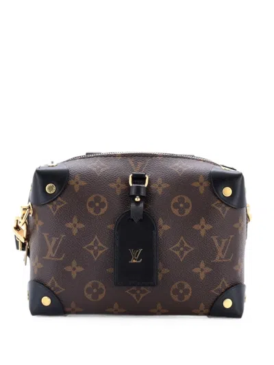 Pre-owned Louis Vuitton Petite Malle Souple Handbag Monogram Canvas With Leather Shoulder Bag In Black