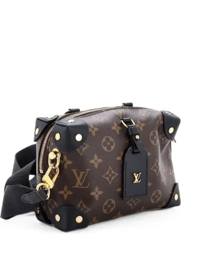 Pre-owned Louis Vuitton Petite Malle Souple Handbag Monogram Canvas With Leather Shoulder Bag In Black