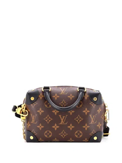 Pre-owned Louis Vuitton Petite Malle Souple Handbag Monogram Canvas With Leather Shoulder Bag In Black
