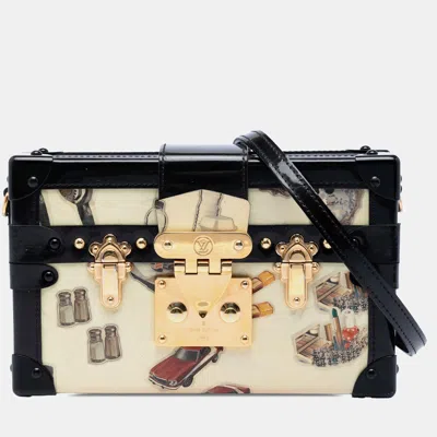 Pre-owned Louis Vuitton Petite Malle White Monogram Vernis Stickers Patent Leather Crossbody Bag In Sand