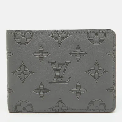 Pre-owned Louis Vuitton Pf. Multiple Grey Monogram Shadow Leather Wallet In Gray