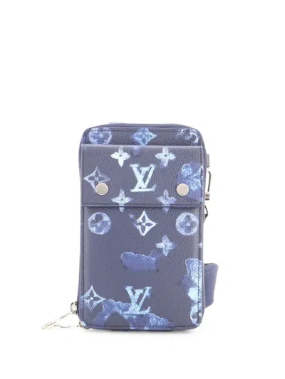 Pre-owned Louis Vuitton Phone Pouch Limited Edition Monogram Ink Watercolor Leather Crossbody Bag In Blue