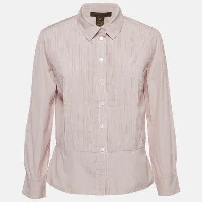 Pre-owned Louis Vuitton Pink Checked Poplin Pleated Shirt L