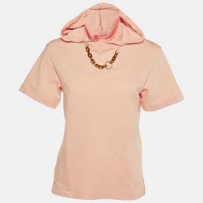 Pre-owned Louis Vuitton Pink Cotton Chain Detail Hooded T-shirt Xs