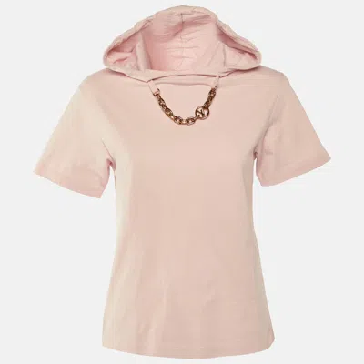 Pre-owned Louis Vuitton Pink Cotton Chain Detail Hooded T-shirt Xxs