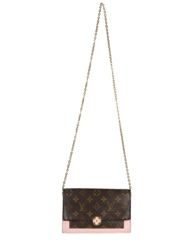 Pre-owned Louis Vuitton Pink Leather & Canvas Rose Ballerine Monogram Flore Chain Wallet (authentic Pre-loved)