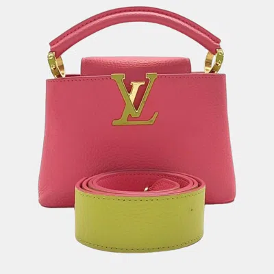 Pre-owned Louis Vuitton Pink Leather Capucines Mini Bag In Green