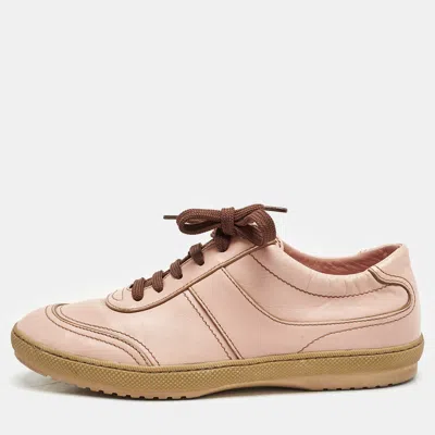 Pre-owned Louis Vuitton Pink Leather Lace Up Sneakers Size 38.5
