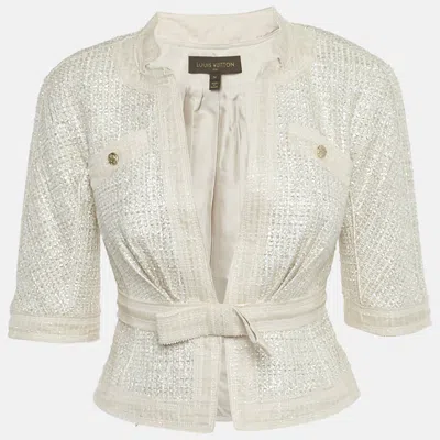 Pre-owned Louis Vuitton Pink Lurex Tweed Bow Detail Jacket S