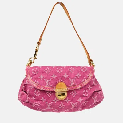 Pre-owned Louis Vuitton Pink Monogram Denim Mini Pleaty Handbag
