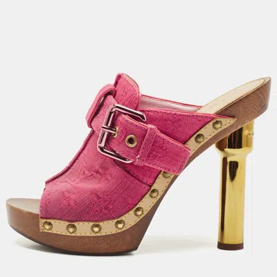 Pre-owned Louis Vuitton Pink Monogram Denim Rosa Platform Clog Mules Size 39