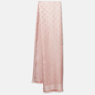 Pre-owned Louis Vuitton Pink Monogram Silk Blend Shine Shawl
