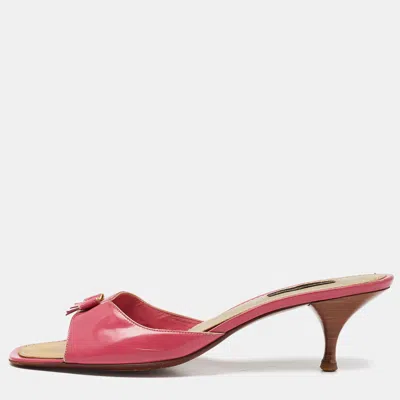 Pre-owned Louis Vuitton Pink Patent Leather Bow Open Toe Slide Sandals Size 42