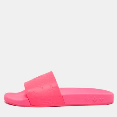 Pre-owned Louis Vuitton Pink Rubber Waterfront Pool Slides Size 39
