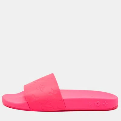 Pre-owned Louis Vuitton Pink Rubber Waterfront Pool Slides Size 39