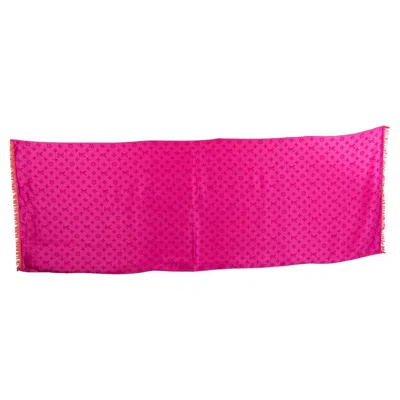 Pre-owned Louis Vuitton Pink Silk & Red Cashmere Monogram Double Face Scarf