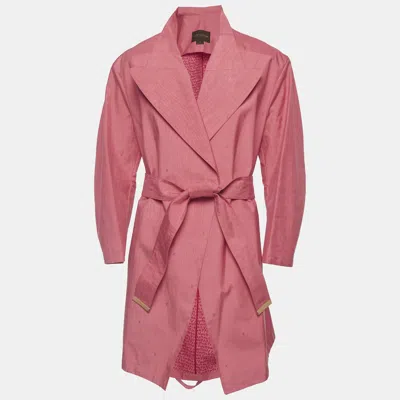 Pre-owned Louis Vuitton Pink Silk Blend Wide Lapel Collar Long Coat L