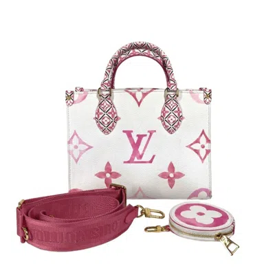 Pre-owned Louis Vuitton Pink White Monogram Handbag Shoulder Bag Tote Bag ()