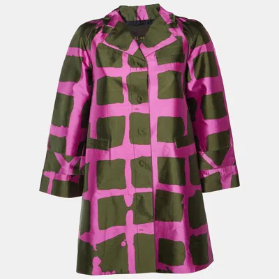 Pre-owned Louis Vuitton Pink/olive Green Printed Silk Button Front Coat S