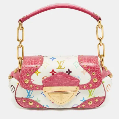Pre-owned Louis Vuitton Pink/white Multicolor Monogram Canvas And Alligator Marilyn Bag