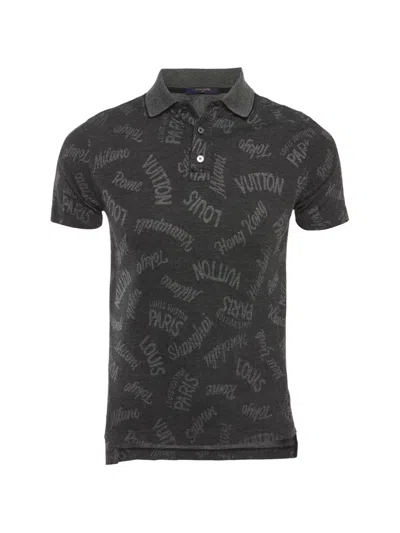 Pre-owned Louis Vuitton Pique Cities-print Polo Shirt In Gray