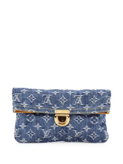 Pre-owned Louis Vuitton Plate Denim Clutch Bag In Blue