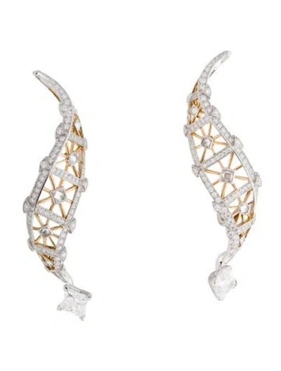 Pre-owned Louis Vuitton Platinum 5.05ctw Diamond 'victoire' Drop Earrings In Multicolor