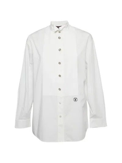 Pre-owned Louis Vuitton Pleated Bib Tuxedo Shirt In White