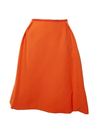 Pre-owned Louis Vuitton Pleated Wool Midi Skirt In Orange