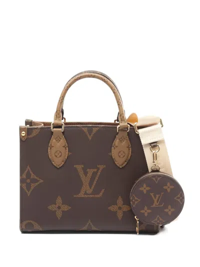 Pre-owned Louis Vuitton Pm On-the-go Monogram Reverse Tote Bag In Brown
