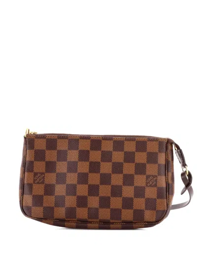 Pre-owned Louis Vuitton Pochette Accessoires Damier Clutch Bag In Brown