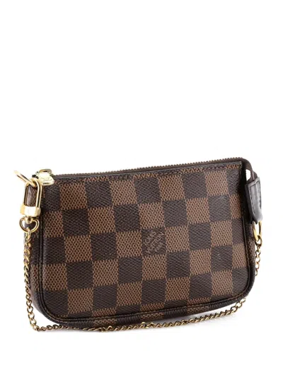 Pre-owned Louis Vuitton Pochette Accessoires Damier Mini Clutch Bag In Brown
